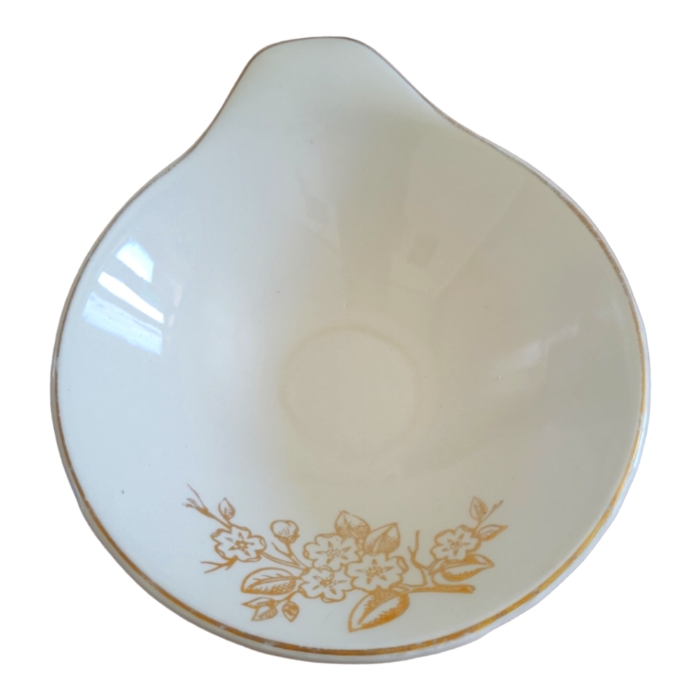 Vtg Knowles Soup Sauce Dip Candy Dish Bowl Gold Accents Flowers Trim